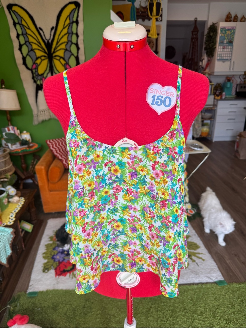 Garage Floral Spaghetti-Strap Tank Top - White with Multicolor Flowers